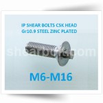 IP Shear Bolts Csk Head Gr10.9 Steel BZP