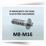 IP Shear Bolts Csk Head Gr10.9 Steel HDG